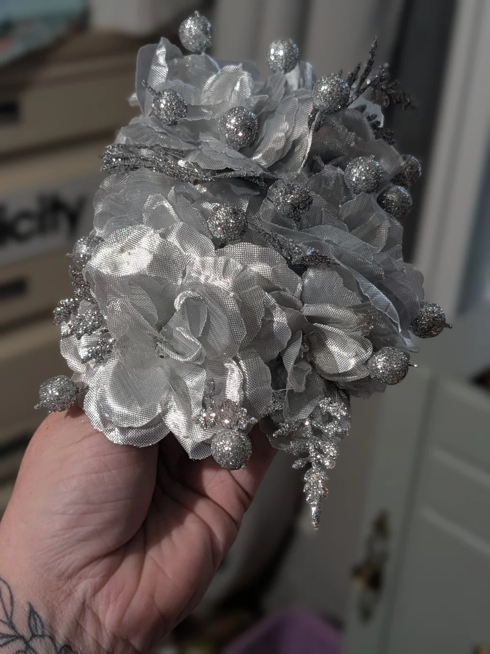 Silver Floral Rhinestone Hair Clip - Women Accessories